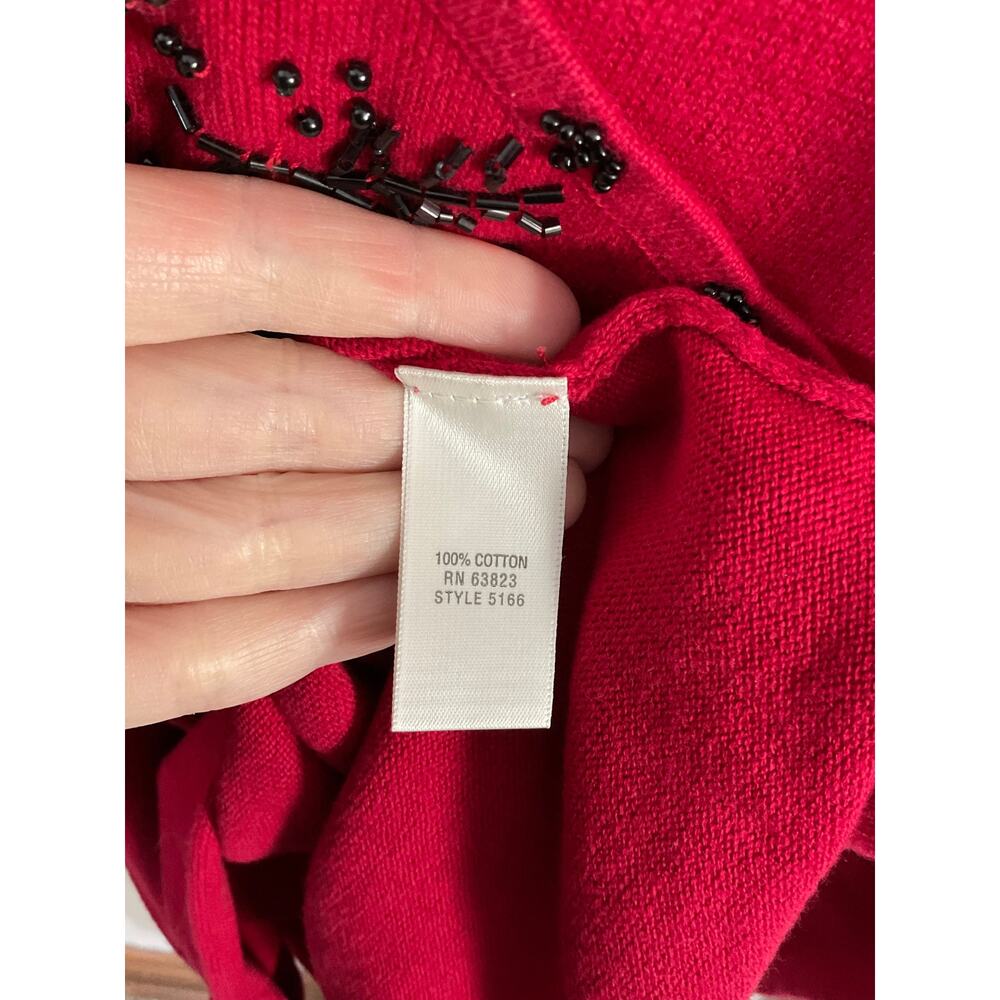 Christopher & Banks V-Neck Beaded Long Sleeves Red Knit Pullover Sweater Large - Picture 6 of 7